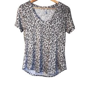 Z Supply XS Gray Brown Animal Print V-Neck Short Sleeve Top